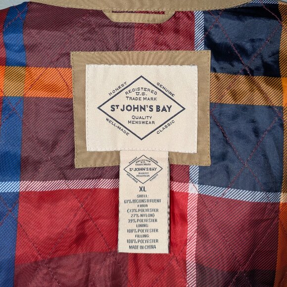St John's Bay Tan Plaid Lined Bomber Jacket Coat XL (water repellent) - Picture 8 of 12